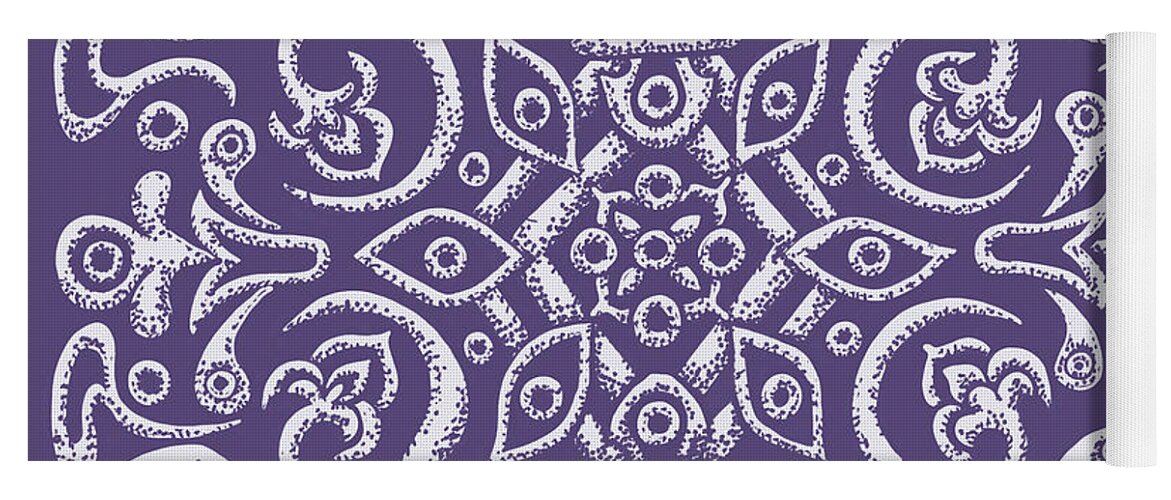 Boho Yoga Mat featuring the drawing Tapestry Square 5 Mystical Purple by Amy E Fraser