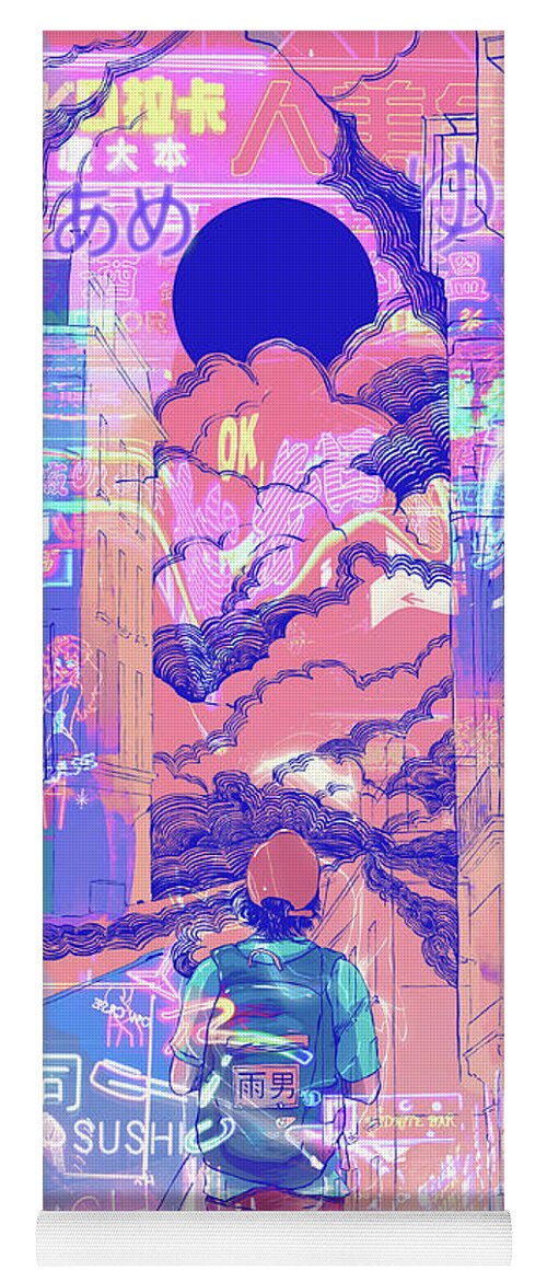 16-17 Years Yoga Mat featuring the photograph Teenage Boy, Neon Signs And Japanese by Ikon Images