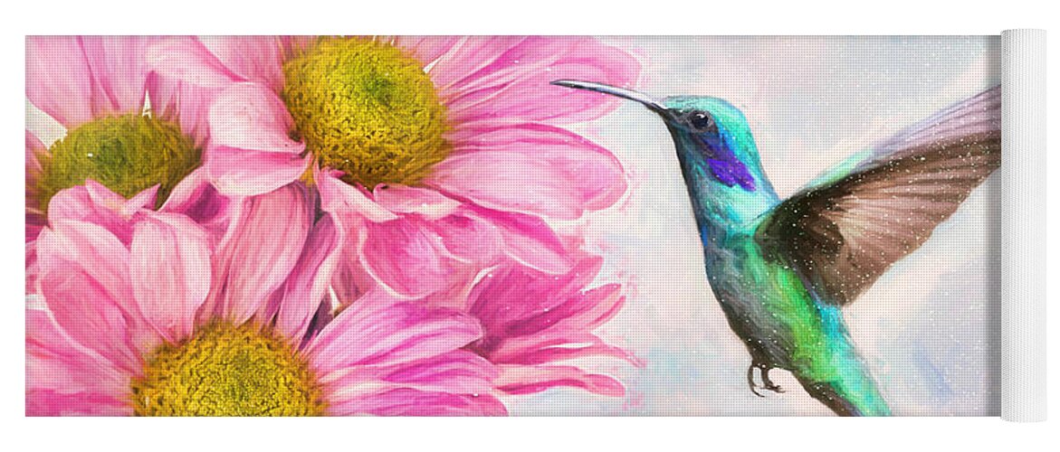 Hummingbird Yoga Mat featuring the painting Testing The Daisies by Tina LeCour