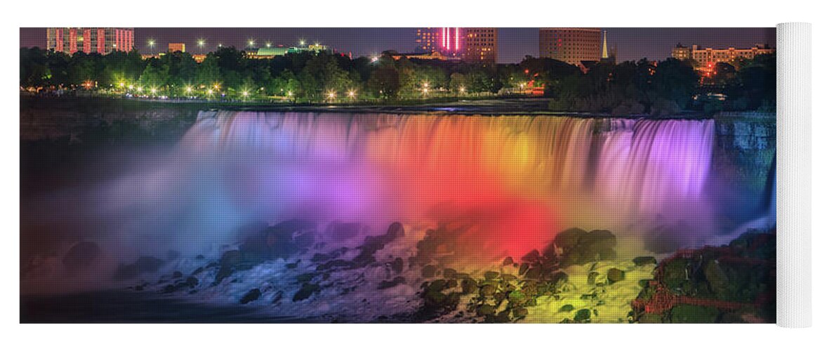 Majestic Yoga Mat featuring the photograph The American Falls at Niagara Falls at twilight. by Henk Meijer Photography