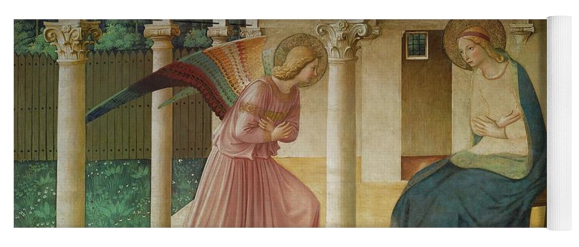 Archangel Gabriel Yoga Mat featuring the painting The Annunciation. Fresco in the former dormitory of the Dominican monastery San Marco, Florence. by Fra Angelico -c 1395-1455-