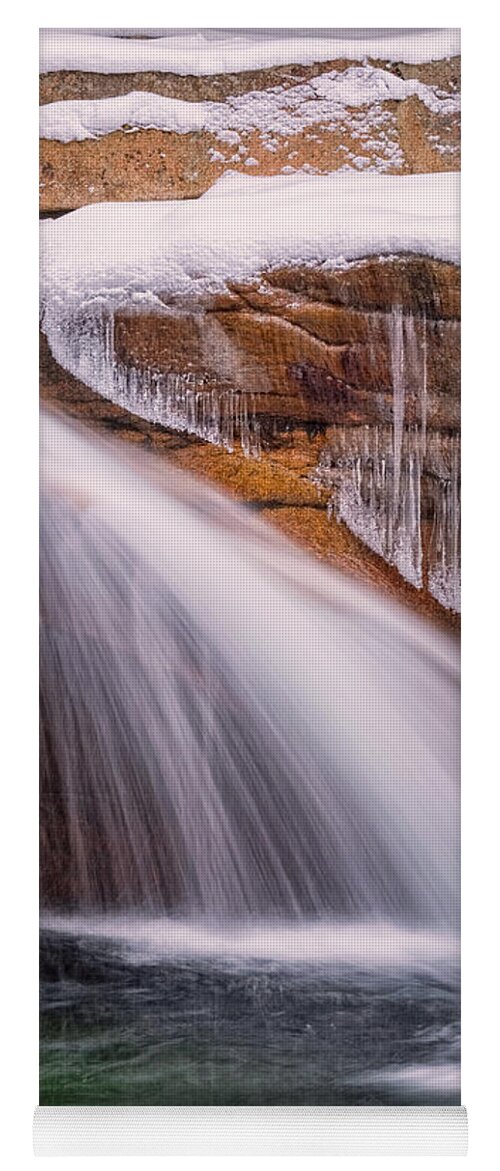 Franconia Notch Yoga Mat featuring the photograph The Basin, Close Up In A Winter Storm by Jeff Sinon