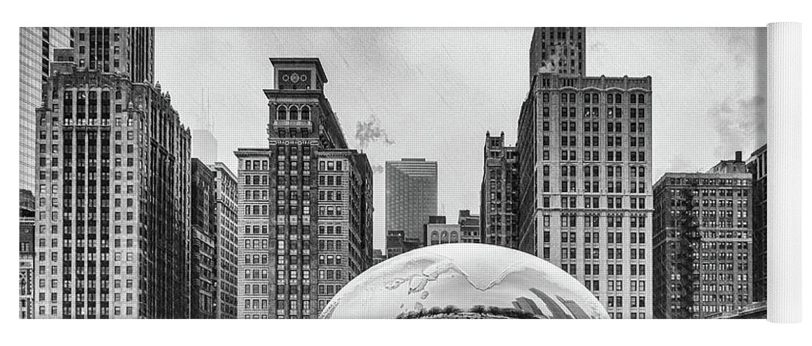 Chicago Yoga Mat featuring the photograph The Bean black and white by Framing Places