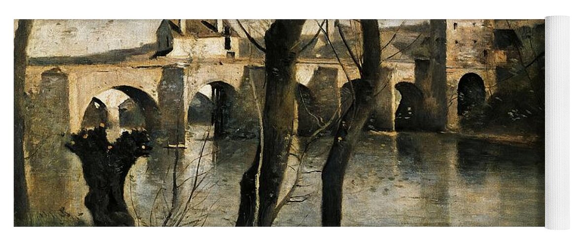 Jean-baptiste-camille Corot Yoga Mat featuring the painting The Bridge at Mantes - 1868- 38,5x55,5 cm - oil on canvas. by Jean Baptiste Camille Corot -1796-1875-