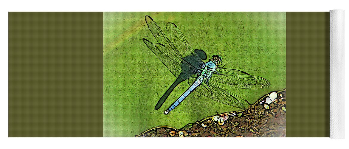 Dragonfly Yoga Mat featuring the digital art The Dragonfly's Shadow by Dennis Lundell