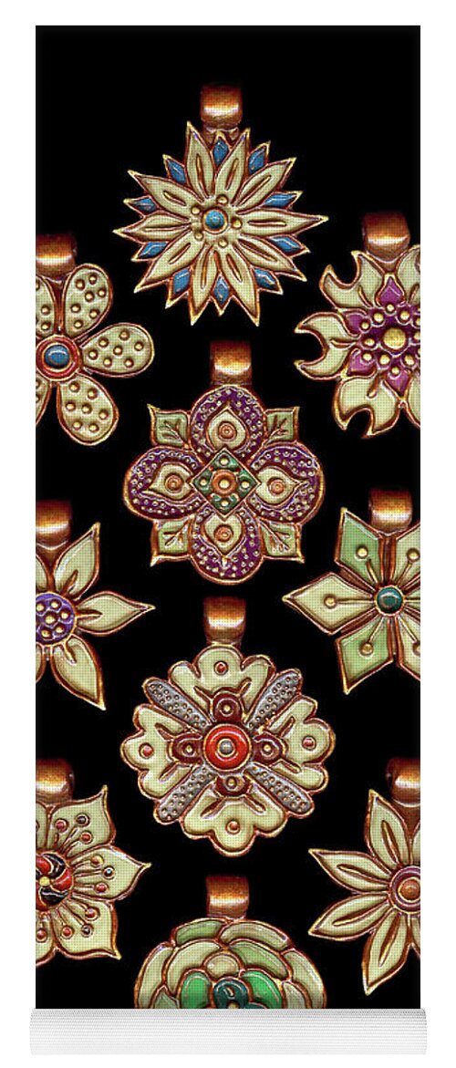 Polymer Clay Yoga Mat featuring the jewelry The Exalted Beauty Empress Medallions. Early Wheat by Amy E Fraser
