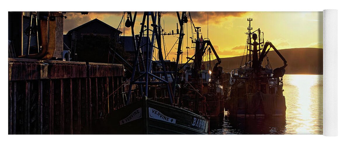 Fishing Yoga Mat featuring the photograph The Fishing Boats of Oban - Scotland - Sunset by Jason Politte