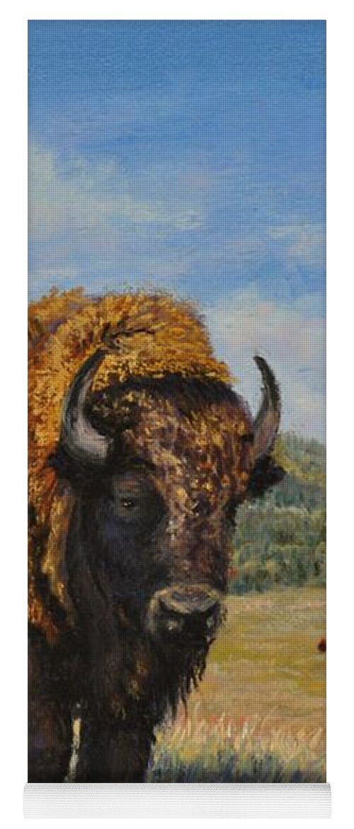 Bison Yoga Mat featuring the painting The Guardian by Lee Tisch Bialczak