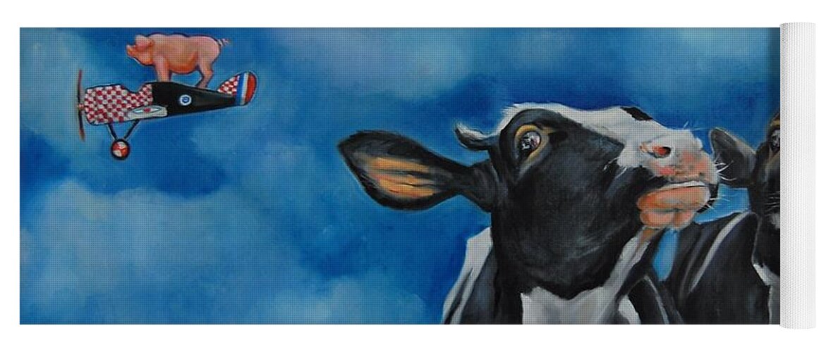 Bovine Yoga Mat featuring the painting The Last Great Escape by Jean Cormier