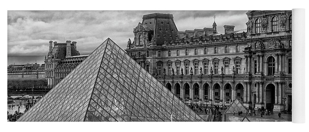 Wayne Moran Photography Yoga Mat featuring the photograph The Louvre Palace BW The Louvre Museum Paris France Musee du Louvre by Wayne Moran