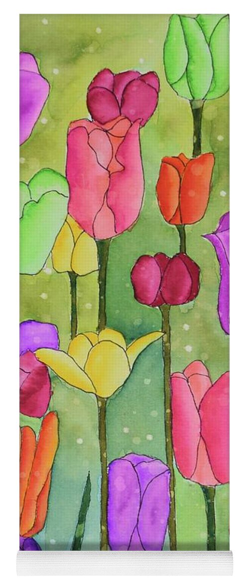 Barrieloustark Yoga Mat featuring the painting #628 The Many Colors Of Tulips #628 by Barrie Stark
