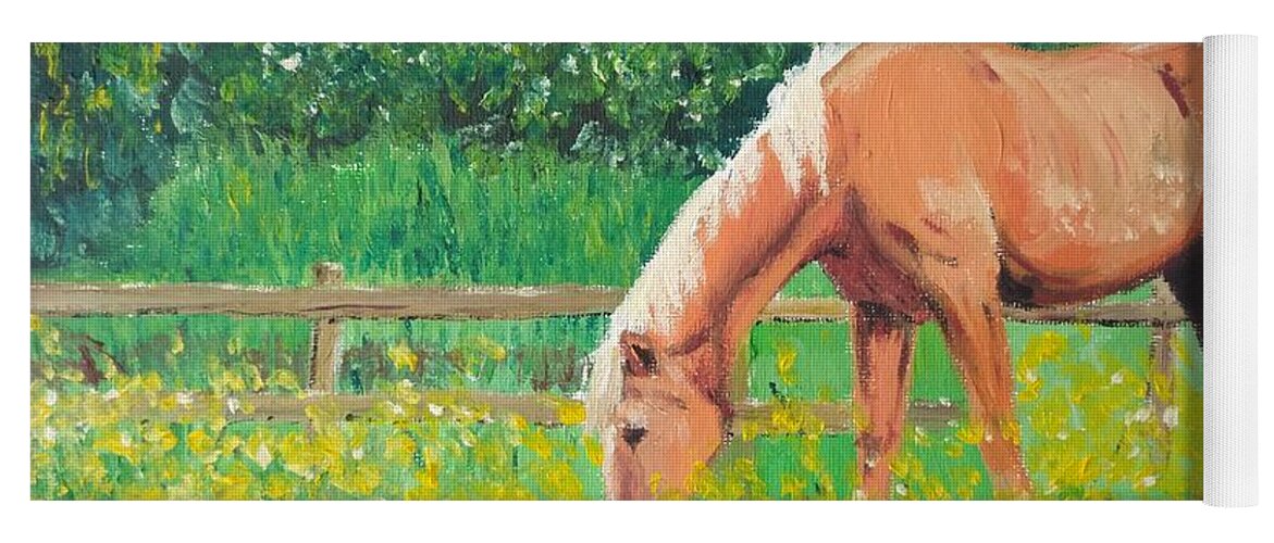 Buttercups Yoga Mat featuring the painting The Palomino and Buttercup Meadow by Abbie Shores