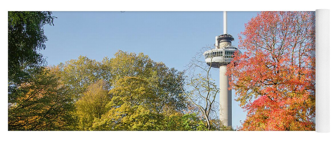 Rotterdam Yoga Mat featuring the photograph The Park, The Euromast and the Sweet Gum Tree by Frans Blok