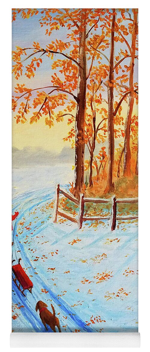 Snow Scene Yoga Mat featuring the painting The Road Home by Lorraine Foster
