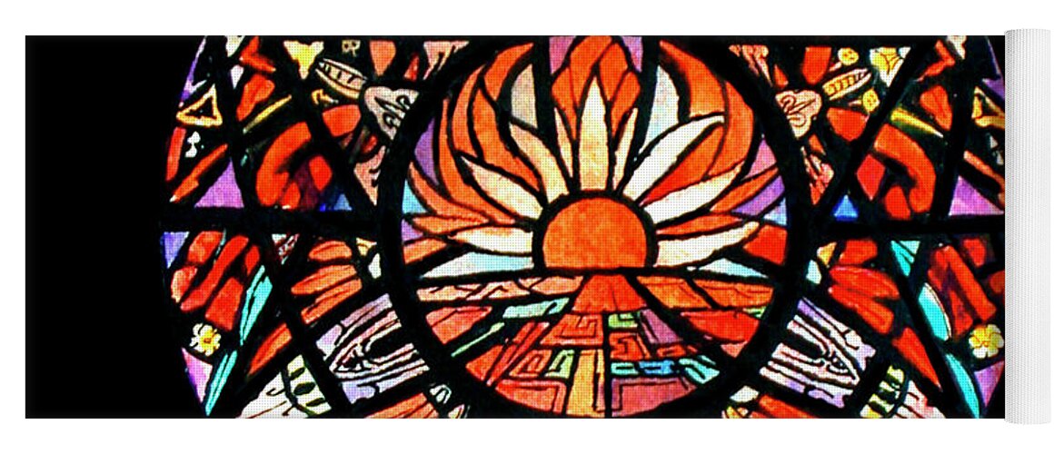 Stained Glass Yoga Mat featuring the digital art the Sun is Aflame by Rick Wicker