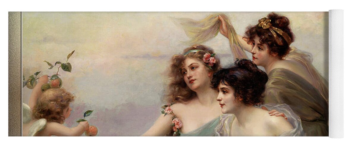 The Three Graces Yoga Mat featuring the painting The Three Graces Die drei Grazien by Edouard Bisson by Rolando Burbon