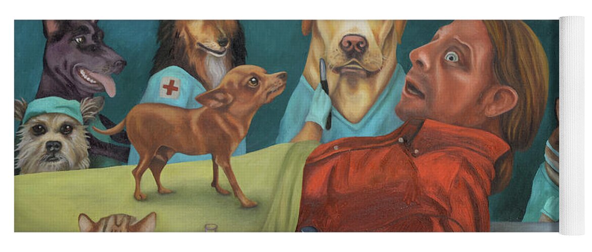 Vet Yoga Mat featuring the painting The Vet's Worst Nightmare by Leah Saulnier The Painting Maniac