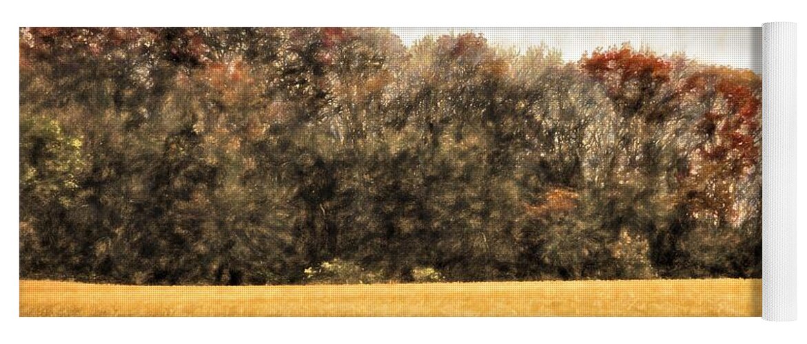 Landscape Yoga Mat featuring the digital art Three Crows and Golden Field by Diane Chandler