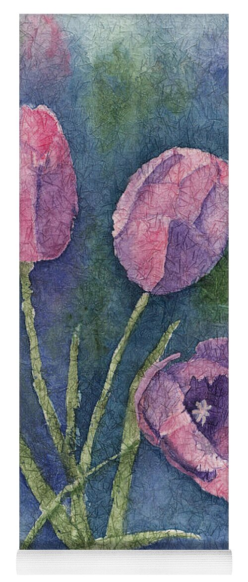 Tulips Yoga Mat featuring the painting Three Pink Tulips 2 by Conni Schaftenaar
