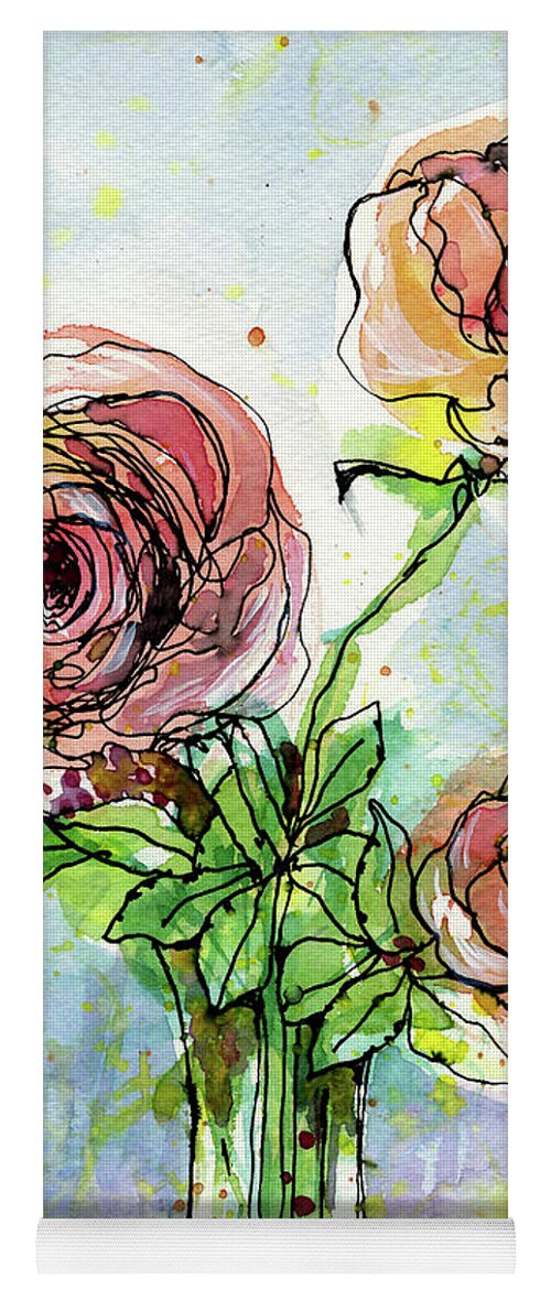 Watercolor Yoga Mat featuring the painting Three Roses by AnneMarie Welsh