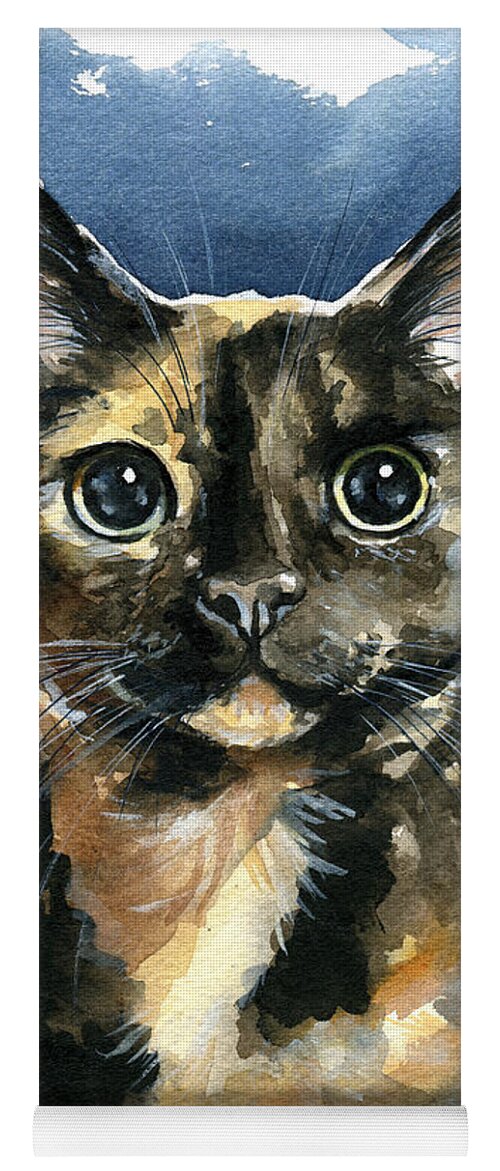 Cat Yoga Mat featuring the painting Tiffany Tortoiseshell Cat Painting by Dora Hathazi Mendes
