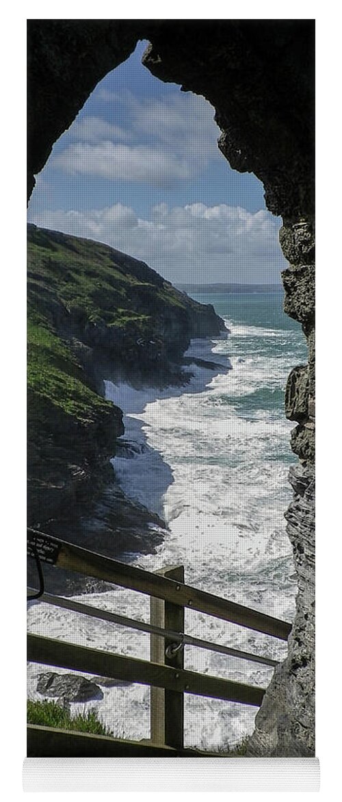 Tintagel Yoga Mat featuring the photograph Tintagel Castle Coast View Cornwall by Richard Brookes