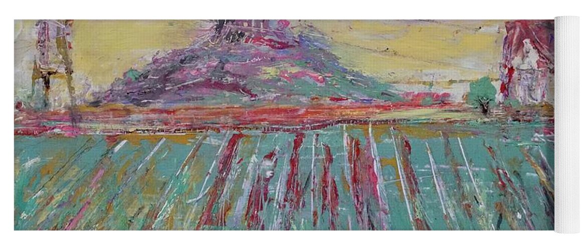 Mountain Yoga Mat featuring the painting Tobacco Farm- view of Pilot Mountain by Patty Donoghue