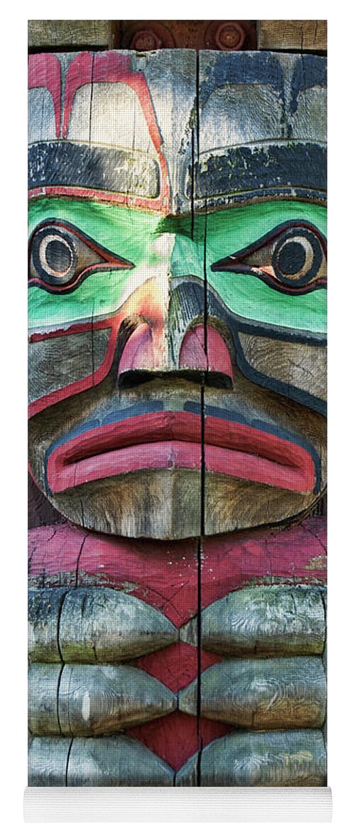 Totem Pole Yoga Mat featuring the photograph Totem Pole Detail - Thunderbird Park by Peggy Collins