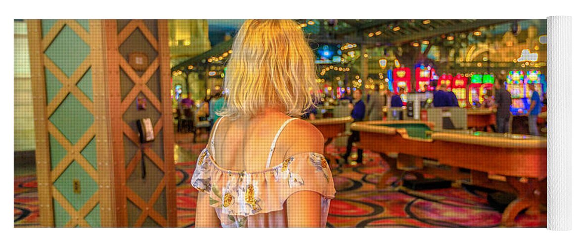 Las Vegas Yoga Mat featuring the photograph Tourist woman in casino by Benny Marty