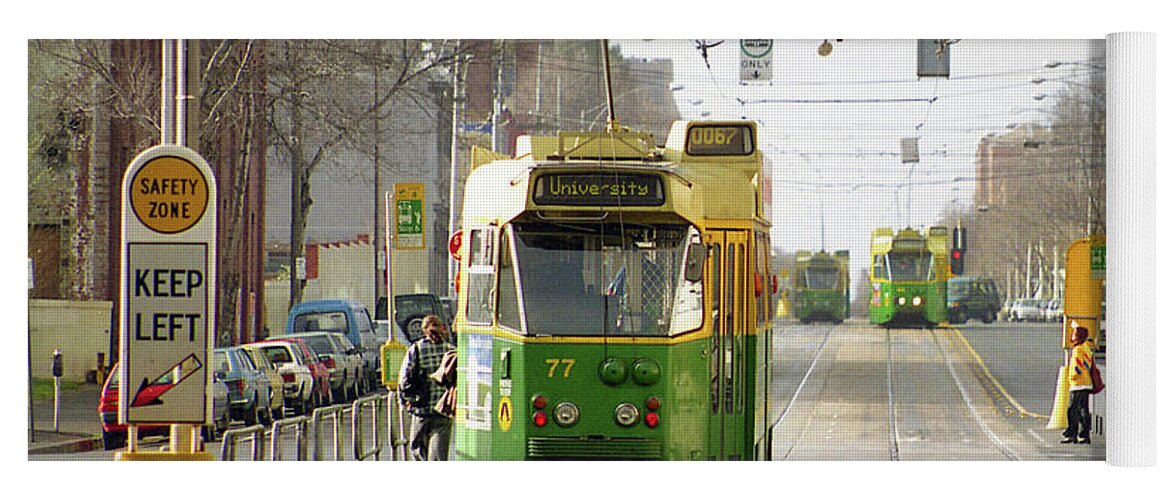 Trams Yoga Mat featuring the photograph Trams, Melbourne, Circa 1998 by Jerry Griffin