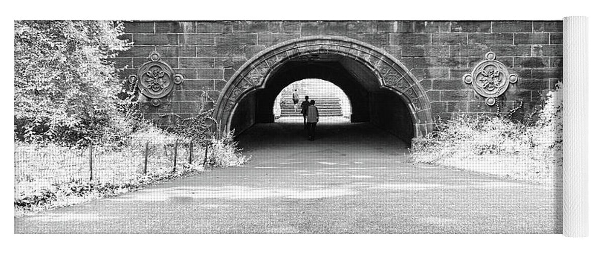 Trefoil Arch Central Park Black And White Yoga Mat featuring the photograph Trefoil Arch Central Park Black and White by Sharon Popek