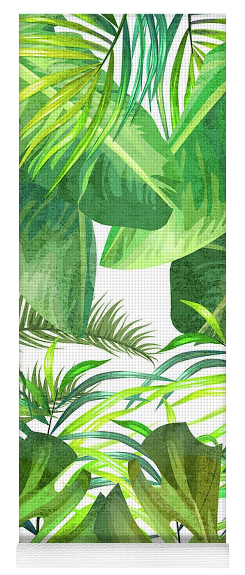Tropical Yoga Mat featuring the mixed media Tropical Leaf Pattern 02- Banana, Palm Leaf, Monstera Leaf - Green, Freshness, Tropical, Botanical by Studio Grafiikka