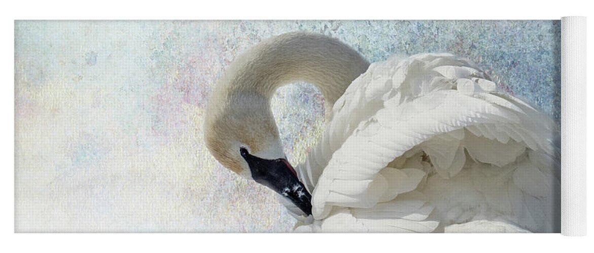 Swan Yoga Mat featuring the photograph Trumpeter Textures #2 - Swan Preening by Patti Deters