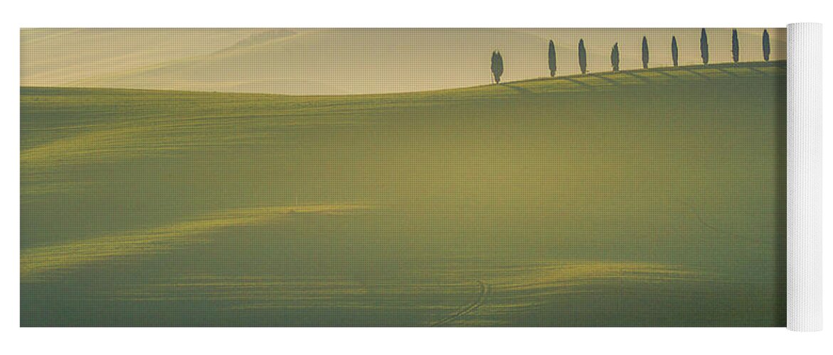 Landscape Yoga Mat featuring the photograph Tuscany Landscape with Cypress Trees by Heiko Koehrer-Wagner