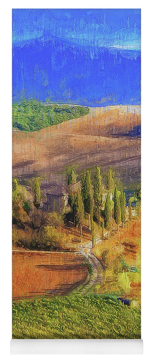Italian Landscape Yoga Mat featuring the painting Tuscany vineyards - 14 by AM FineArtPrints