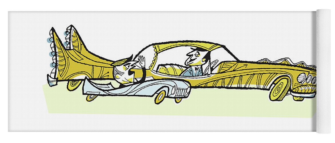 Adult Yoga Mat featuring the drawing Two Arguing Men from Their Cars by CSA Images