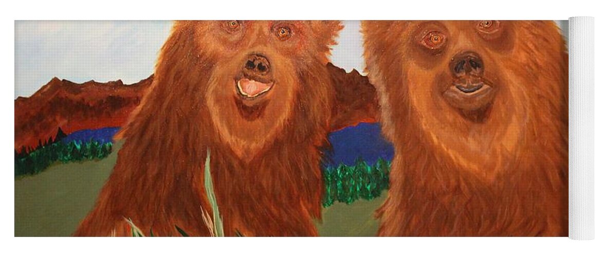 Bears Yoga Mat featuring the painting Two Bears in a Meadow by Bill Manson