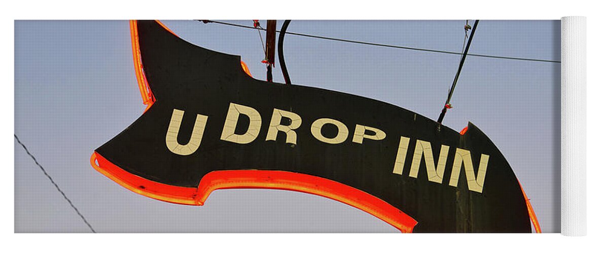 U Drop Inn Yoga Mat featuring the photograph U Drop Inn sign 1930s by David Lee Thompson