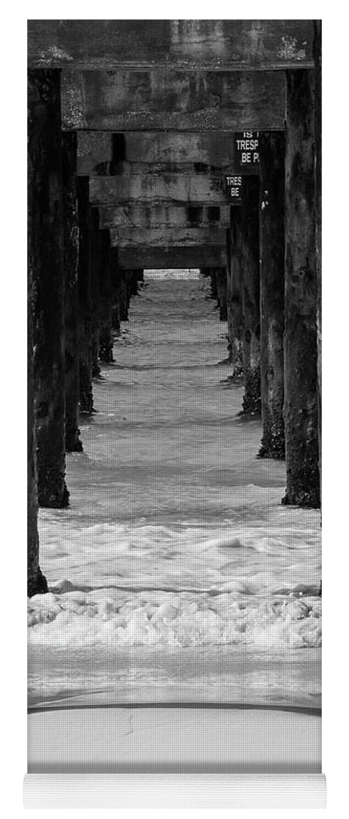 Pier Yoga Mat featuring the photograph Under the pier #2 BW by Stuart Manning