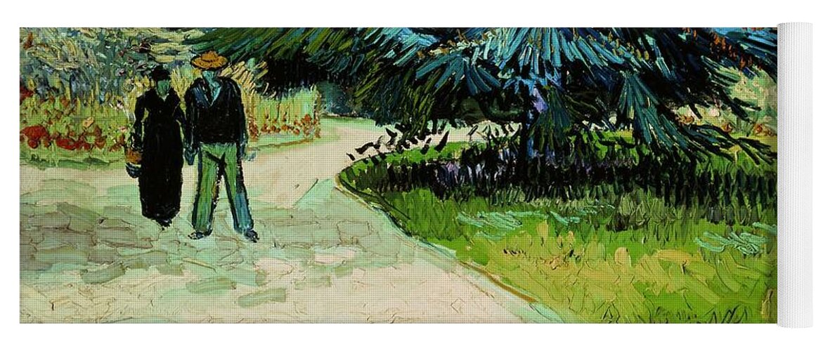Public Garden With Couple And Blue Fir Tree: The Poet's Garden Iii Yoga Mat featuring the painting Vincent Van Gogh / 'Public Garden with Couple and Blue Fir Tree The Poet's Garden III', 1888. by Vincent van Gogh -1853-1890-