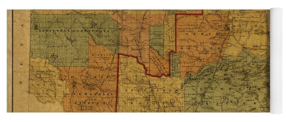 Vintage Yoga Mat featuring the mixed media Vintage Map of Oklahoma by Design Turnpike