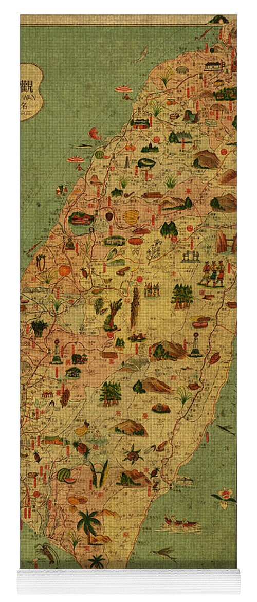 Vintage Yoga Mat featuring the mixed media Vintage Map of Taiwan by Design Turnpike