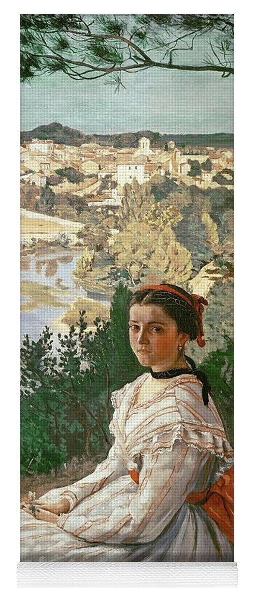 Frederic Bazille Yoga Mat featuring the painting Vue de village, 1868 Canvas, 130 x 89 cm. by Frederic Bazille -1841-1870-