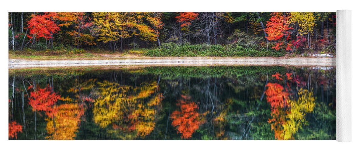 Walden Yoga Mat featuring the photograph Walden Pond Fall Foliage Concord MA Reflection by Toby McGuire