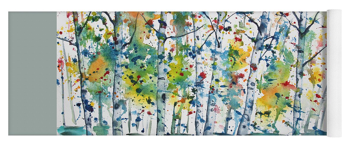 Aspen Yoga Mat featuring the painting Watercolor - Aspen in the Rain by Cascade Colors