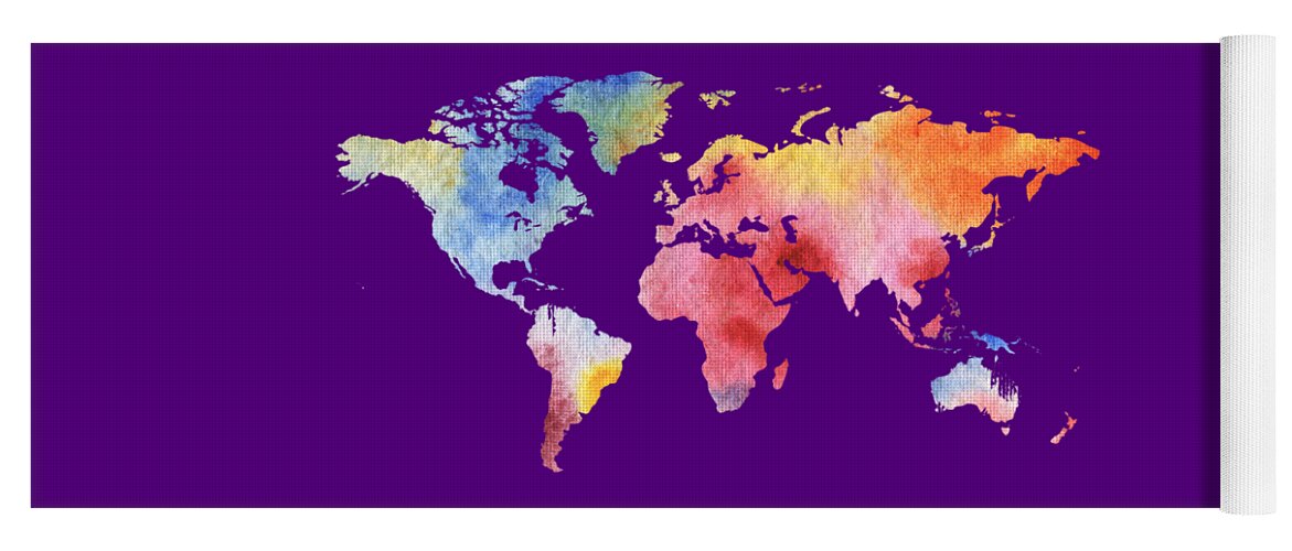 Rainbow Yoga Mat featuring the painting Watercolor Silhouette World Map Colorful PNG IV by Irina Sztukowski