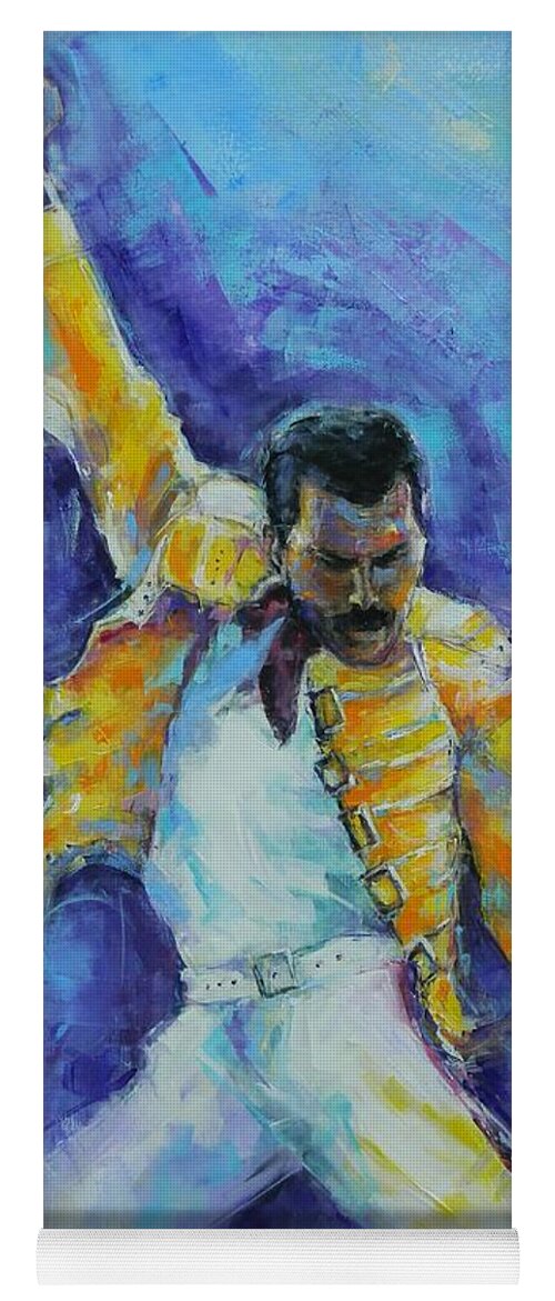 Freddie Yoga Mat featuring the painting We Are The Champions by Dan Campbell
