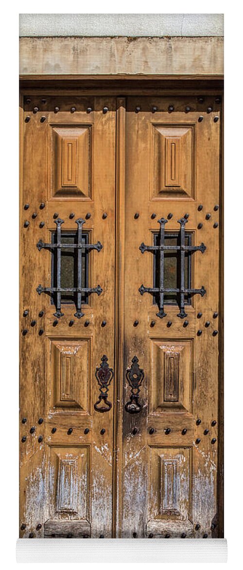 Door Yoga Mat featuring the photograph Weathered Brown Door of Portugal by David Letts