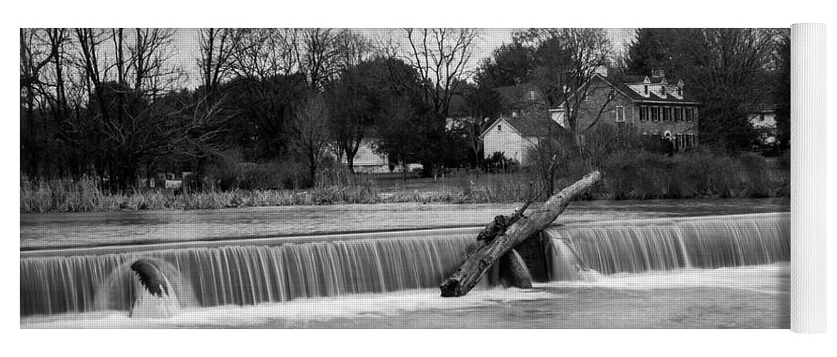 Wehr's Dam Yoga Mat featuring the photograph Wehr's Dam - Black and White by Jason Fink