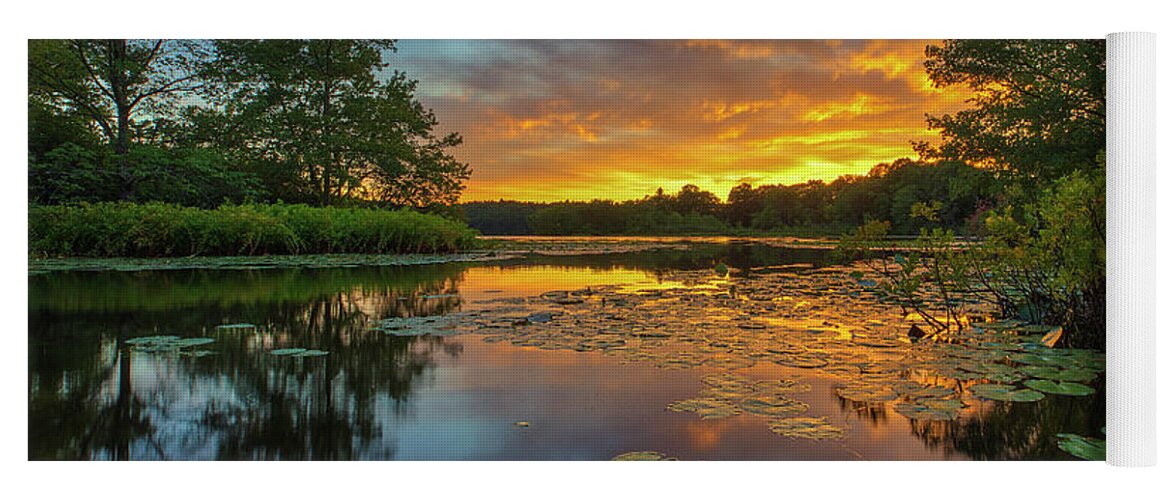 Water Lily Pads Yoga Mat featuring the photograph Wellesley Lake Waban Sunset by Juergen Roth